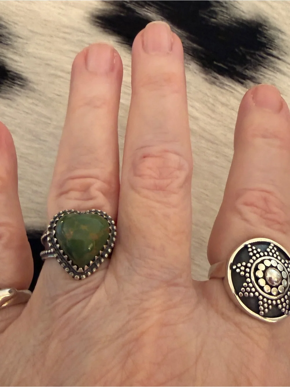 ❤️ Kingman Green Turquoise Heart Sterling Silver Navajo Style Western Ring SZ 7 - Picture 6 of 17